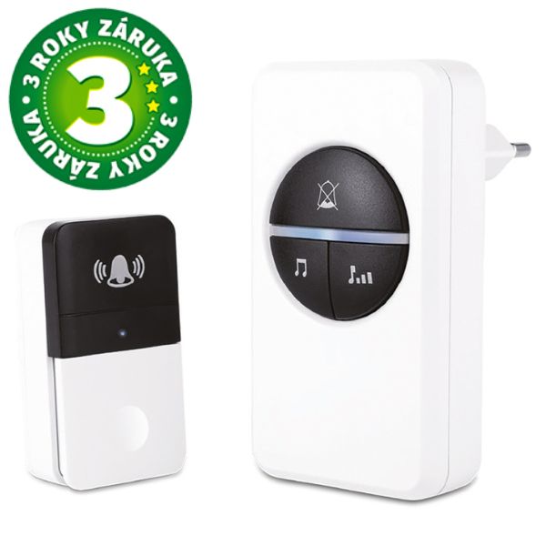 Domovní bezdrátový zvonek GCS 1 bezbateriové tlačítko a 1 přijímač bíločerný 3 roky záruka